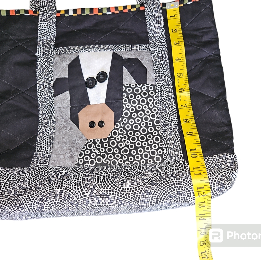 Handmade Cow face tote, a different view and pocket on each side. Quilted - Picture 3 of 6